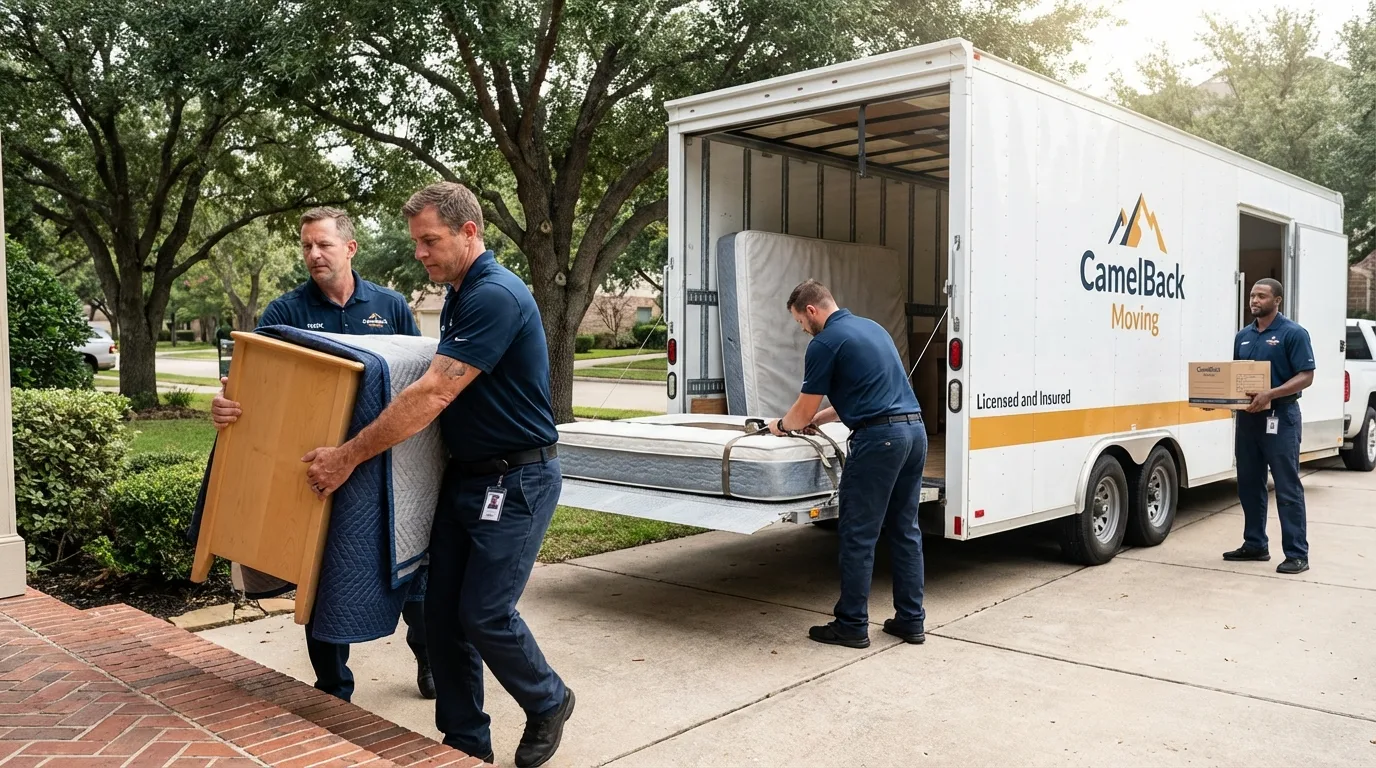 Crew loading residential truck for cross-state move from Mineral Point, WI