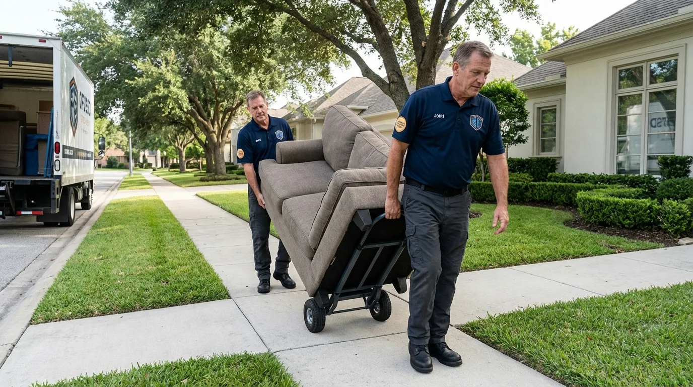 Local residential moving crew loading furniture in Mineral Point, WI