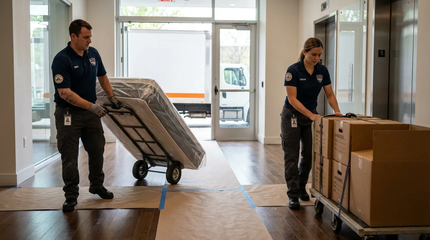 Professional apartment movers loading elevator in Mineral Point, WI